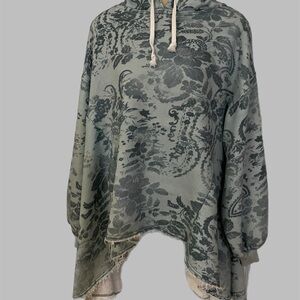 Free People Floral Hoodie in Gray and Cream